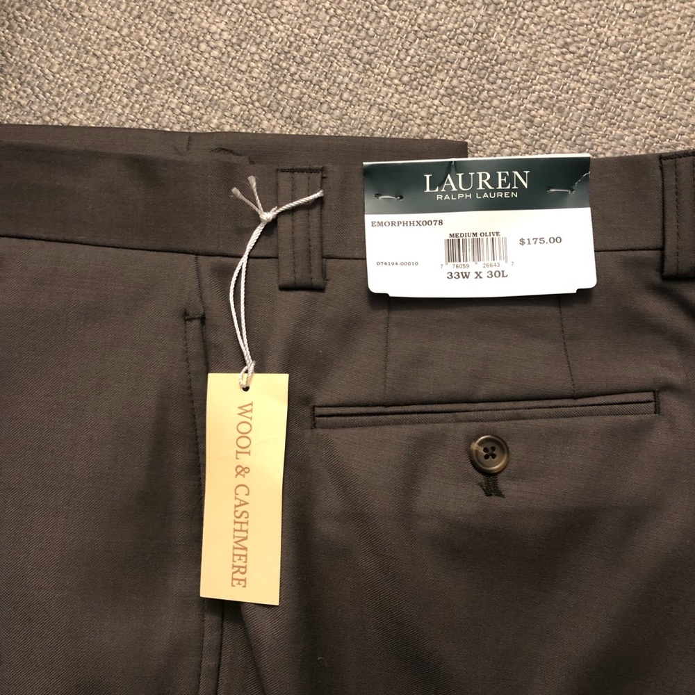 NWT RALPH LAUREN MENS OLIVE DRESS PANT 33/30